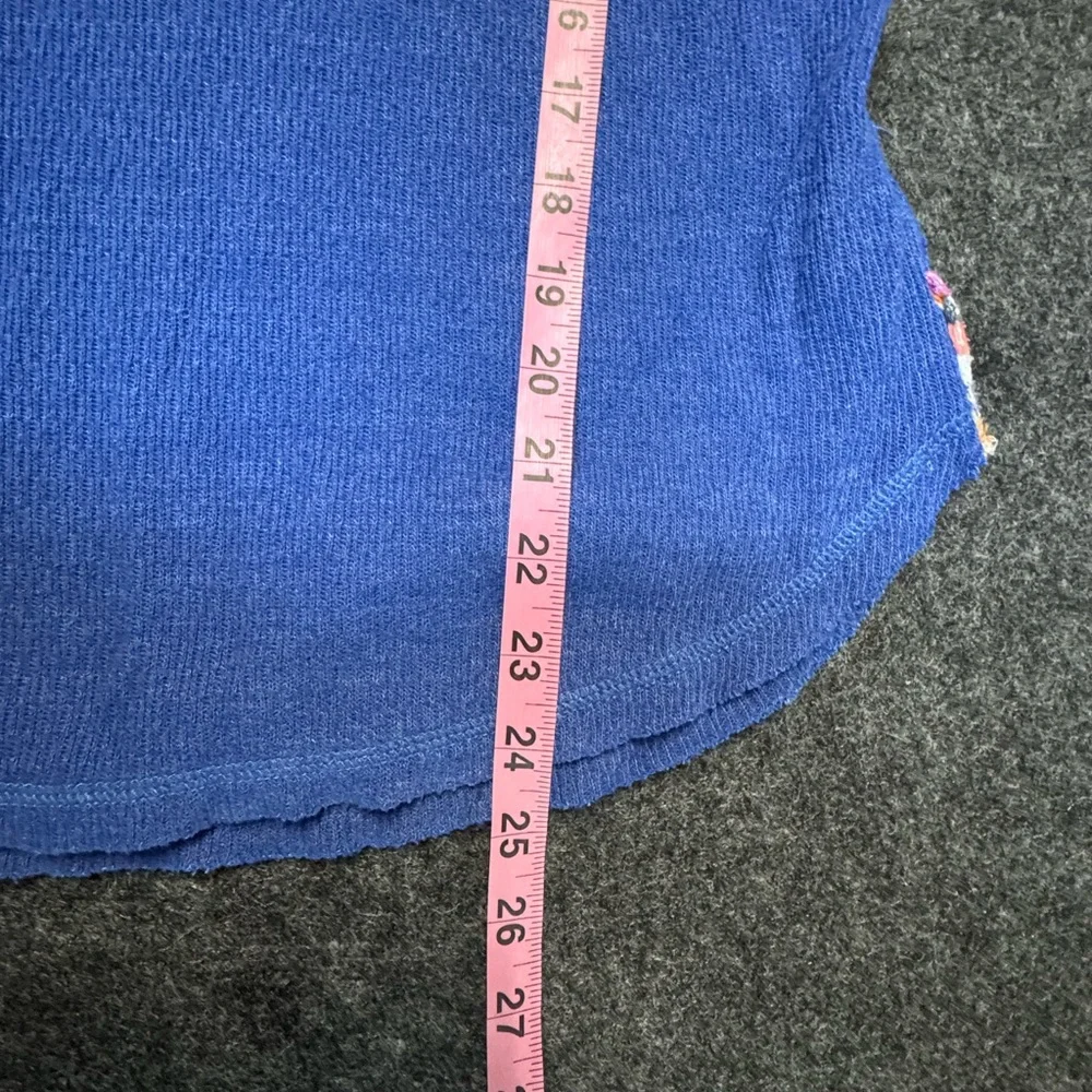 We The Free Free People Blue Thermal Rainbow Trim Long Sleeve Henley Top small - Picture 7 of 10